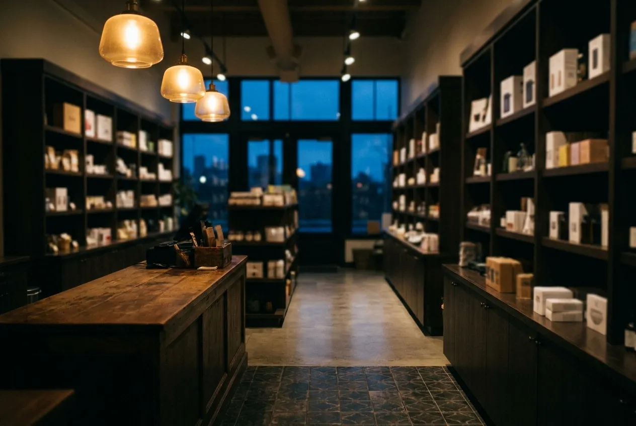 Small retail store interior after hours
